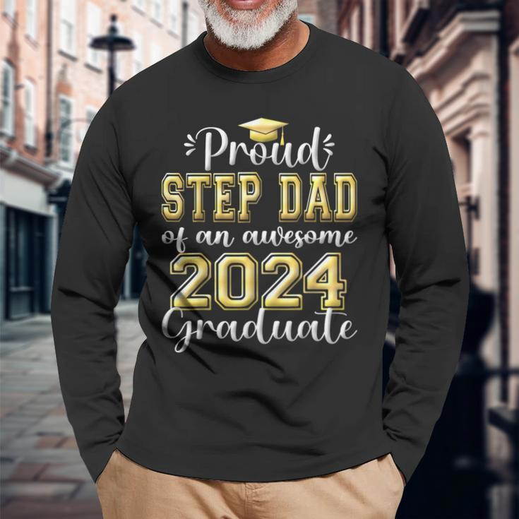 Super Proud Step Dad Of 2024 Graduate Awesome Family College Long Sleeve T-Shirt Gifts for Old Men