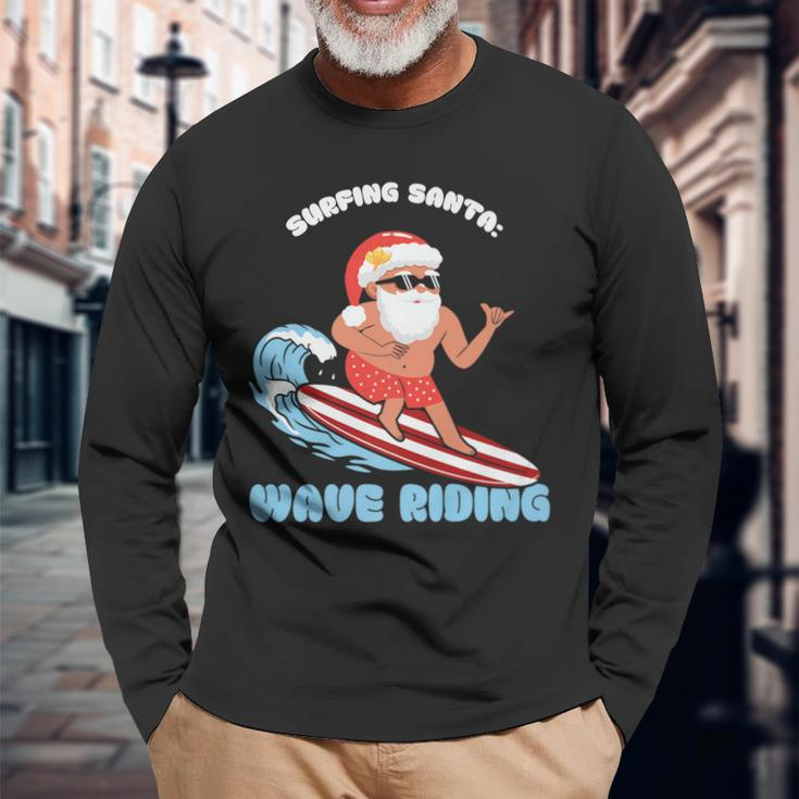 Surfing Santa Wave Rider Christmas In July Long Sleeve T-Shirt Gifts for Old Men