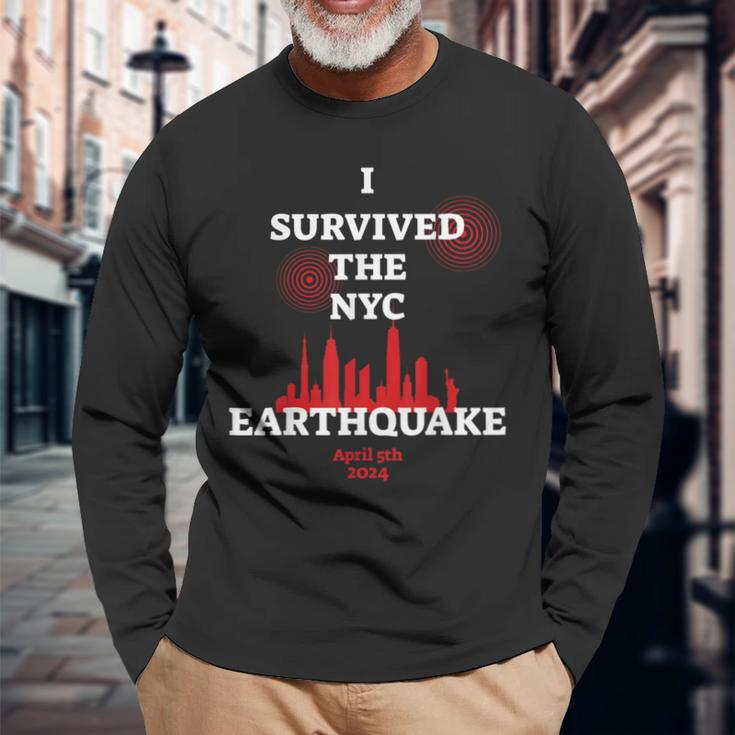 I Survived Nyc Earthquake 2024 Long Sleeve T-Shirt Gifts for Old Men