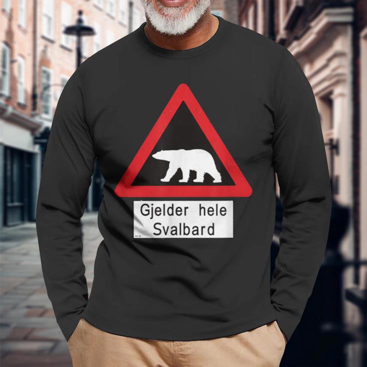 Svalbard Polar Bear Sign Gjelder Hele Spitsbergen Norway Langarmshirts Geschenke für alte Männer