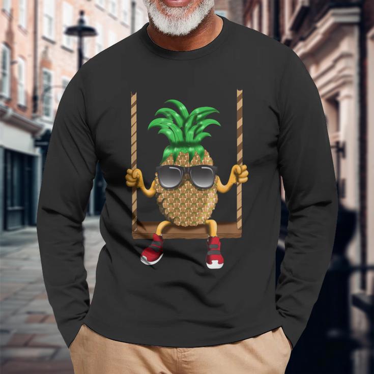 Swinging Pineapple Swing Beach Sun Swinging Fruit Fruit Long Sleeve T-Shirt Gifts for Old Men