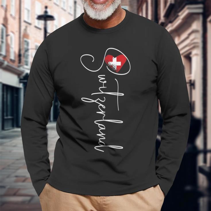 Switzerland Flag Switzerland Heart Switzerland Trip 2024 Long Sleeve T-Shirt Gifts for Old Men