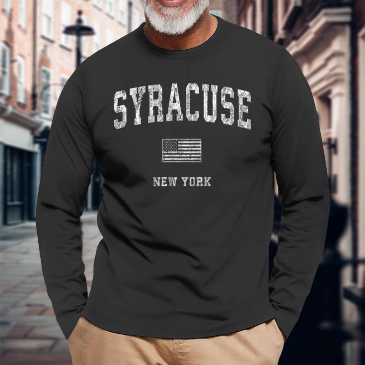 Syracuse New York Ny Vintage American Flag Long Sleeve T-Shirt Gifts for Old Men