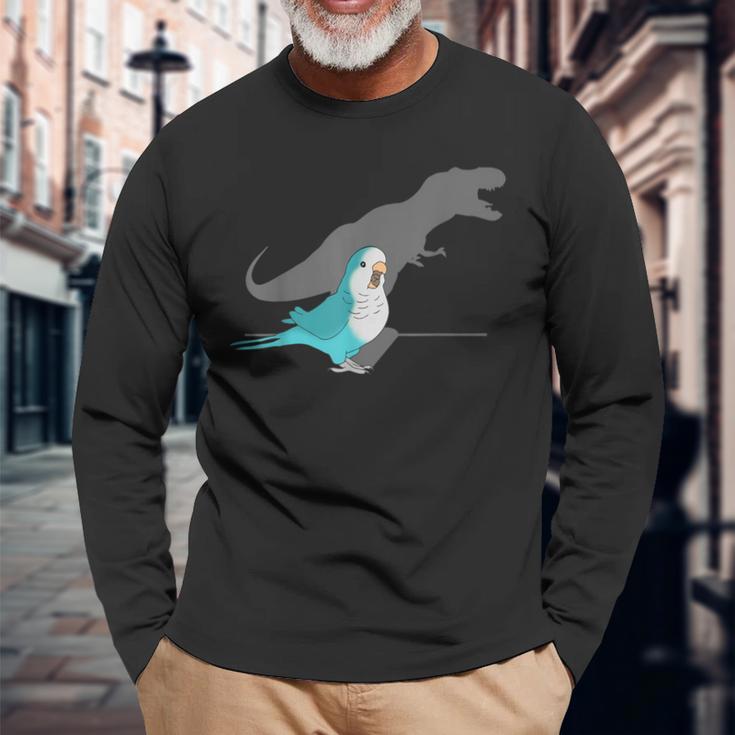 T-Rex Blue Monk Parakeet Birb Memes Screaming Parrot Long Sleeve T-Shirt Gifts for Old Men