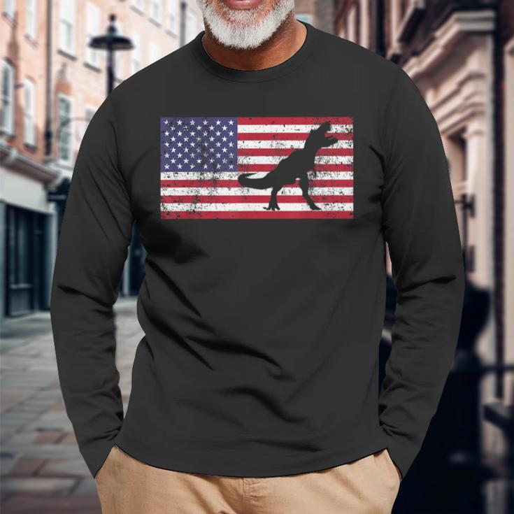 T Rex BoysAmerican Flag Boys 4Th Of July Dinosaur Long Sleeve T-Shirt Gifts for Old Men