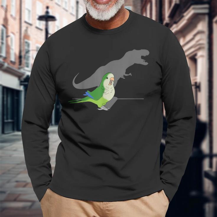 T-Rex Green Monk Parakeet Birb Memes Screaming Parrot Long Sleeve T-Shirt Gifts for Old Men