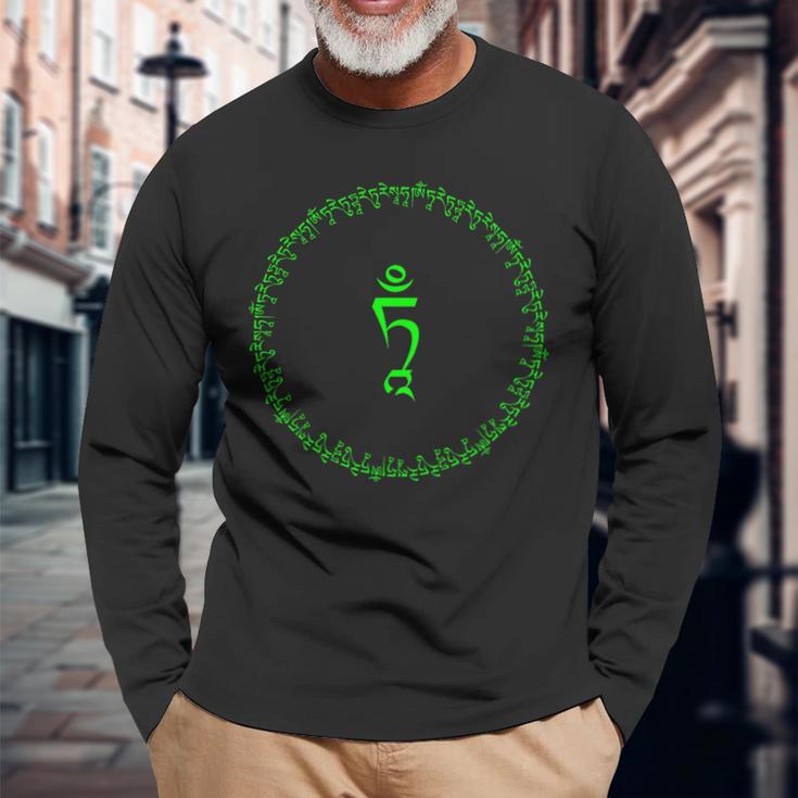 Tara Buddha Om Tare Tuttare Ture Soha Mantra Tibetisch Grün Langarmshirts Geschenke für alte Männer