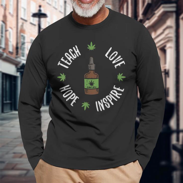 Teach Love Hope Inspire Cbd Oil Vintage Hemp Weed Quote Long Sleeve T-Shirt Gifts for Old Men