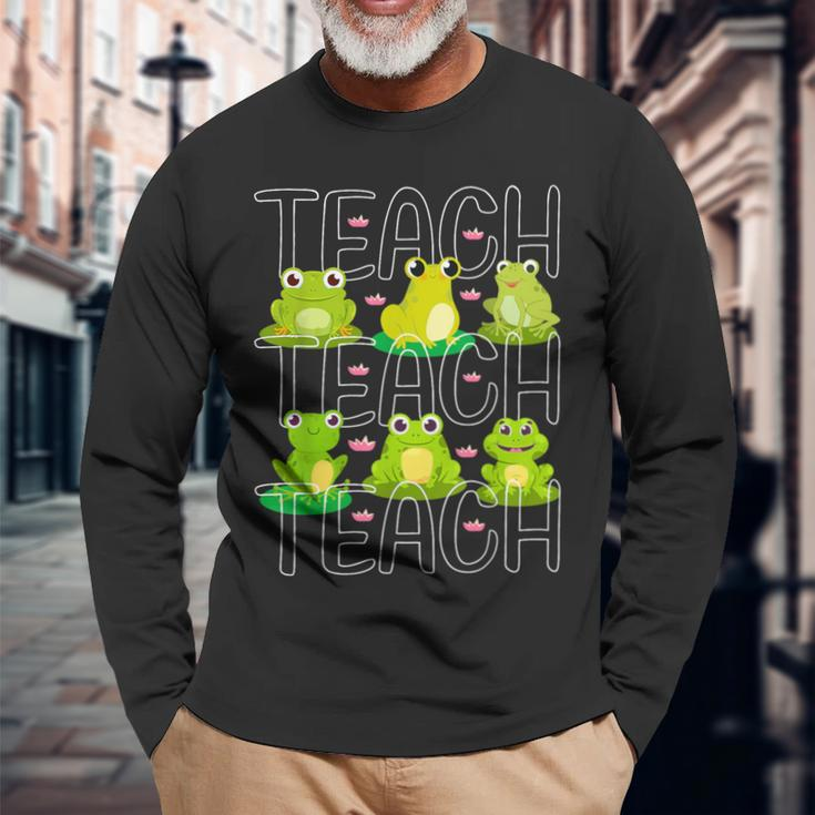 Teacher Cute Frogs Pet Animal Lover Teaching School Student Long Sleeve T-Shirt Gifts for Old Men
