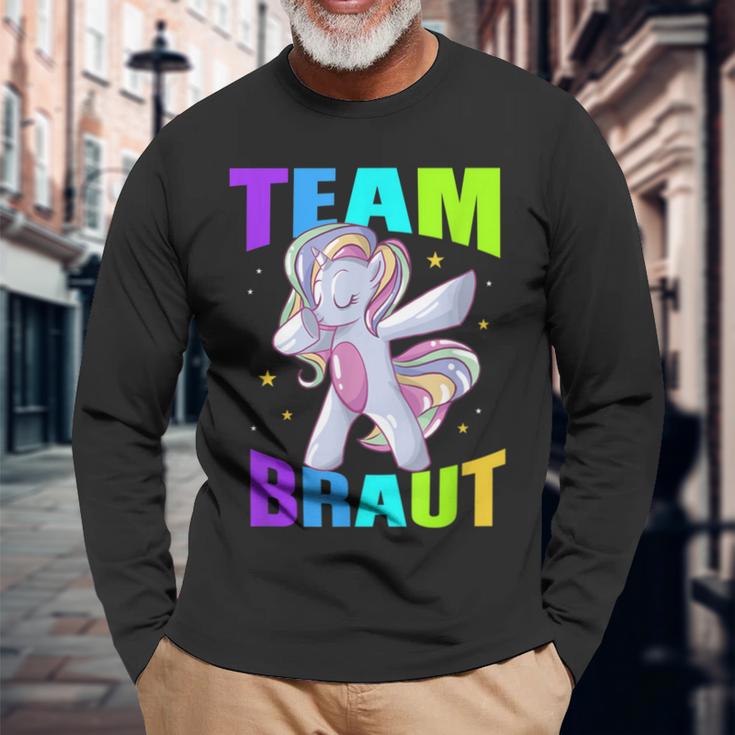 Team Braut Einhorn Hochzeit Unicorn Junggesellenabschied Langarmshirts Geschenke für alte Männer