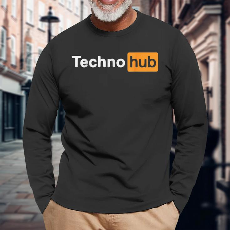 Techno Hub Music Festival Techno Music Lovers Or Dj Long Sleeve T-Shirt Gifts for Old Men