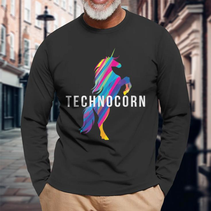 Technocorn I Electronic Raver Music Dj Festival Unicorn Langarmshirts Geschenke für alte Männer