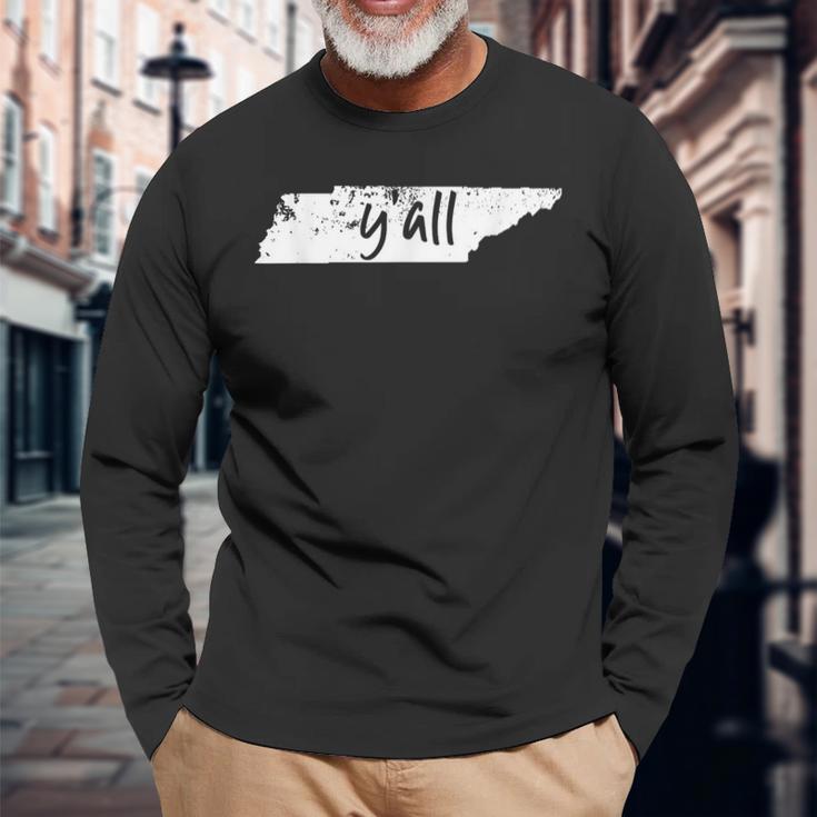 Tennessee State Y'all Tn Pride Map Yall Distressed Long Sleeve T-Shirt Gifts for Old Men