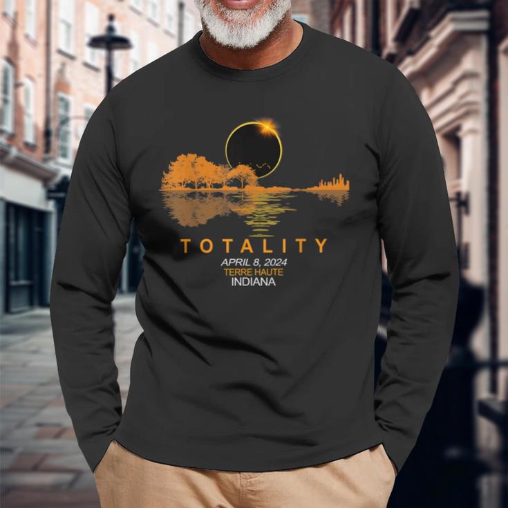 Terre Haute Indiana Total Solar Eclipse 2024 Guitar Long Sleeve T-Shirt Gifts for Old Men