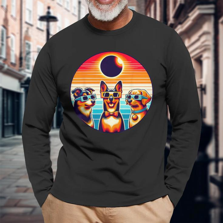 Texas April 8 2024 Astronomy Dog Lover Vintage Solar Eclipse Long Sleeve T-Shirt Gifts for Old Men