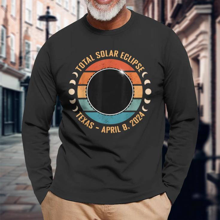 Texas April 8 2024 Totality Total Solar Eclipse Texan Viewer Long Sleeve T-Shirt Gifts for Old Men