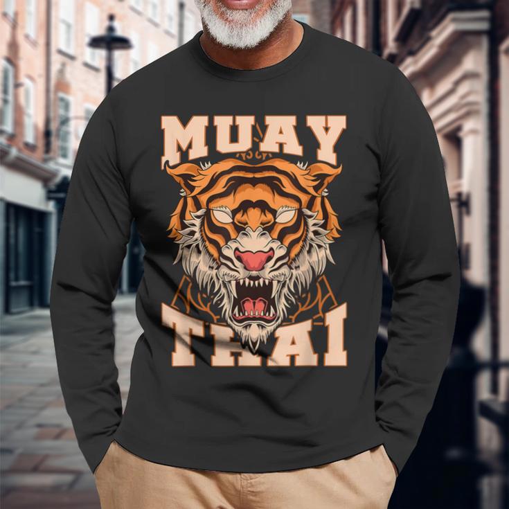 Thai Boxer Tiger Muay Thai Langarmshirts Geschenke für alte Männer