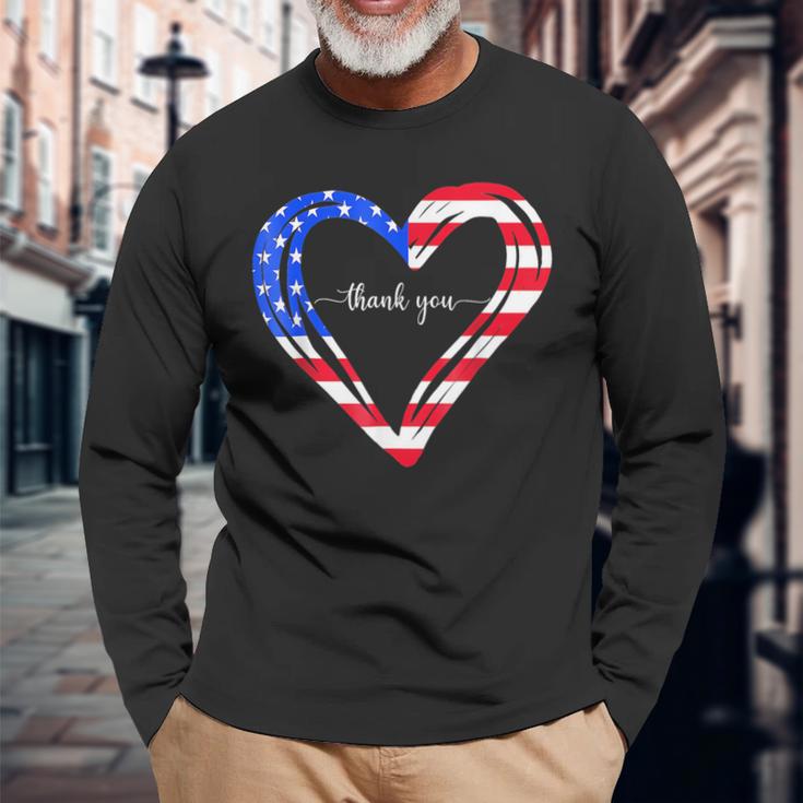 Thank You For Your Services Patriotic Heart Veterans Day Long Sleeve T-Shirt Gifts for Old Men