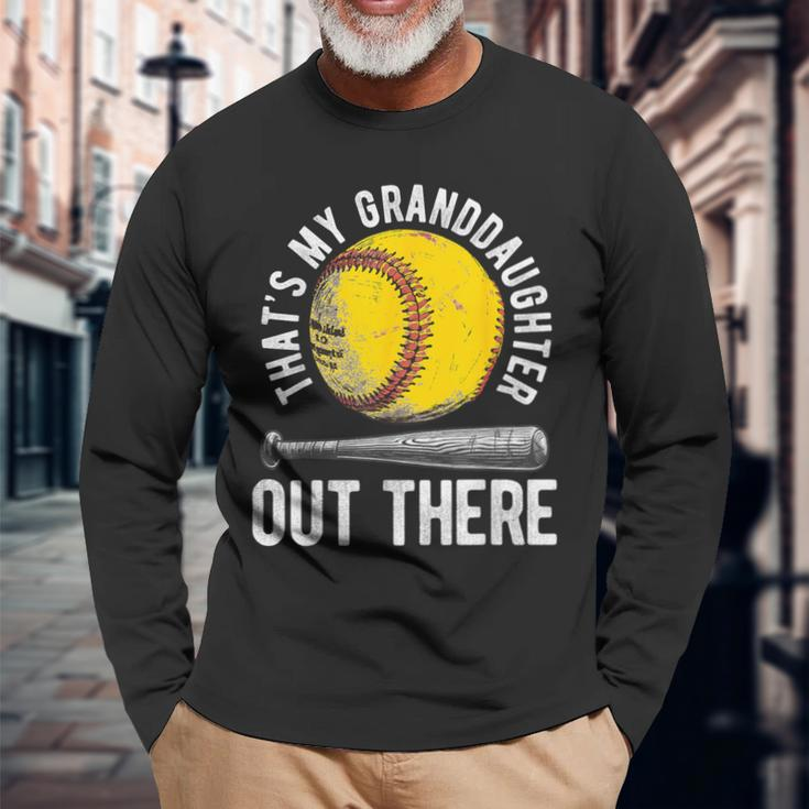 That's My Granddaughter Out There Softball Grandpa Long Sleeve T-Shirt Gifts for Old Men