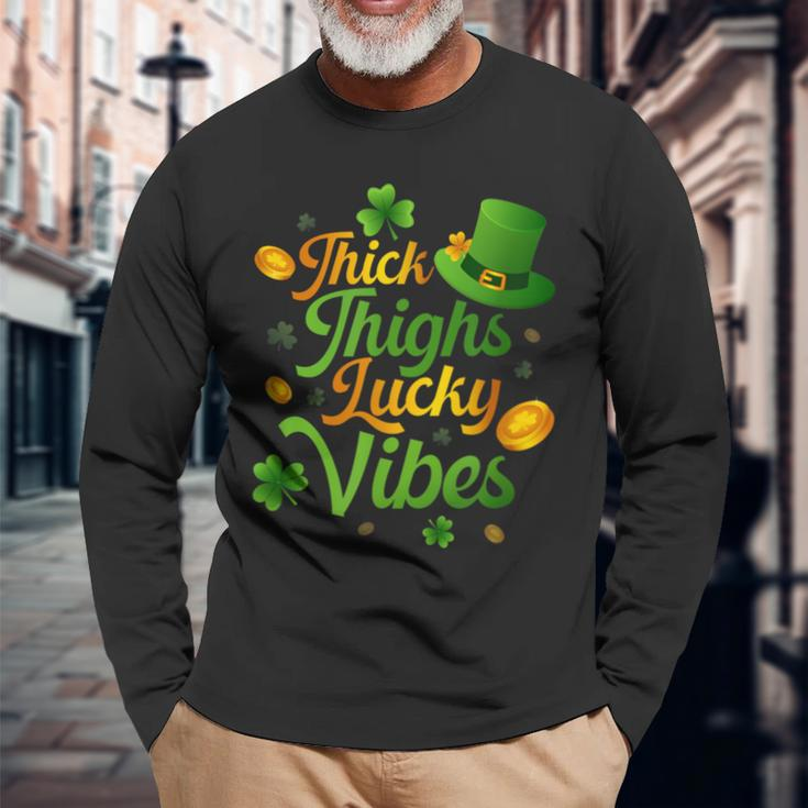 Thick Thighs Lucky Vibes St Patrick's Day Long Sleeve T-Shirt Gifts for Old Men