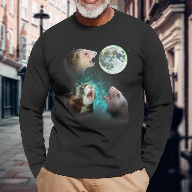 Three Ferrets Howl At Moon 3 Wolfs Wolves Parody Long Sleeve T-Shirt Gifts for Old Men