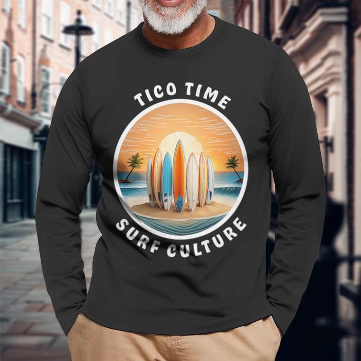 Tico Time Surf Culture Costa Rican Surfboard Vibe Long Sleeve T-Shirt Gifts for Old Men