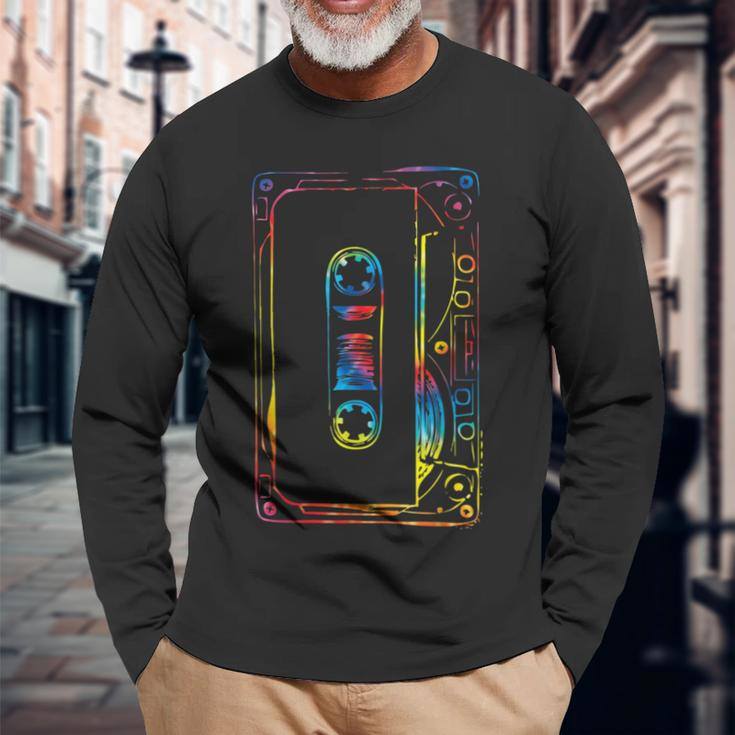 Tie Dye Retro Mixtape 80'S Blank Cassette Tape Long Sleeve T-Shirt Gifts for Old Men