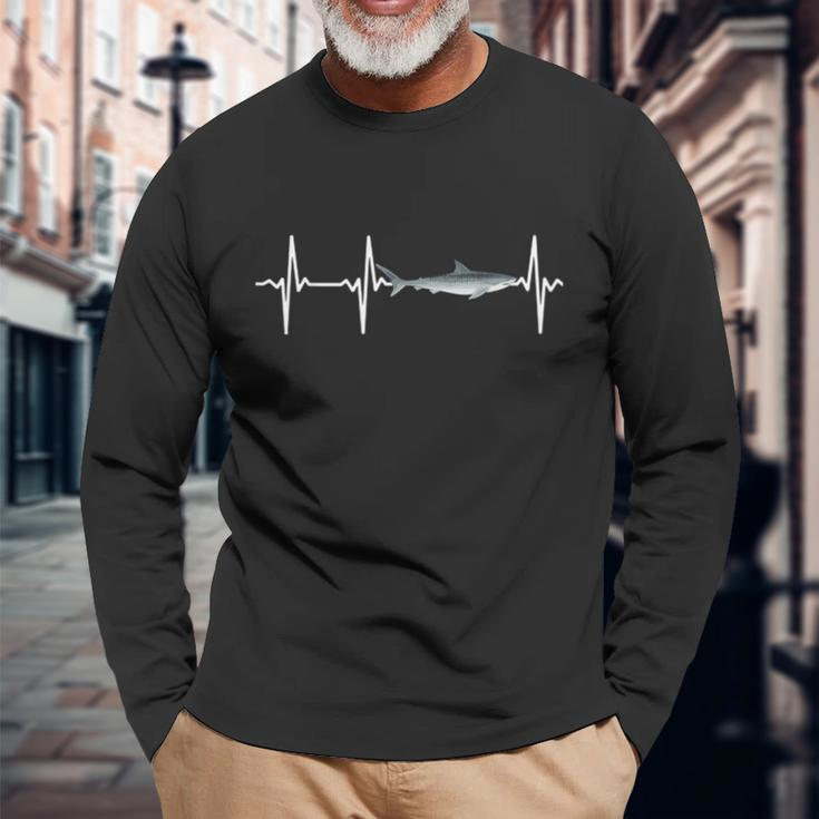 Tiger Shark Heartbeat Shark Lover Langarmshirts Geschenke für alte Männer