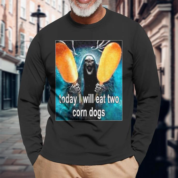 Today I Will Eat Two Corn Dogs Meme Long Sleeve T-Shirt Gifts for Old Men