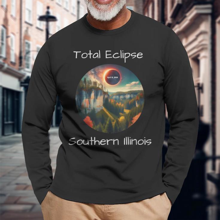 Total Eclipse Southern Illinois Usa Totality April 8 2024 Long Sleeve T-Shirt Gifts for Old Men