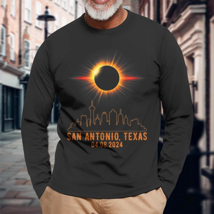 Total Solar Eclipse 04082024 San Antonio Texas Long Sleeve T-Shirt Gifts for Old Men