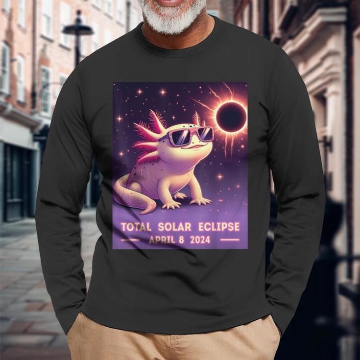 Total Solar Eclipse 2024 April 8 Axolotl In Glasses Long Sleeve T-Shirt Gifts for Old Men