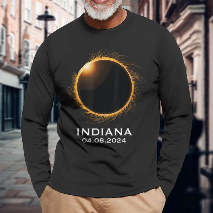 Total Solar Eclipse 2024 April Totality 04082024 Indiana Long Sleeve T-Shirt Gifts for Old Men
