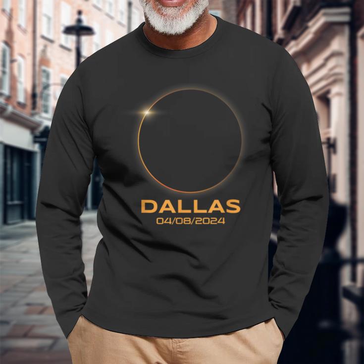 Total Solar Eclipse 2024 Dallas Texas Path Of Totality Long Sleeve T-Shirt Gifts for Old Men