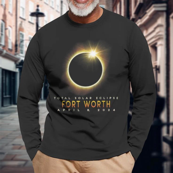 Total Solar Eclipse 2024 Fort Worth April 8 2024 Moon Long Sleeve T-Shirt Gifts for Old Men