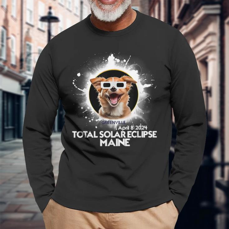 Total Solar Eclipse 2024 Greenville Maine Eclipse Dog Long Sleeve T-Shirt Gifts for Old Men