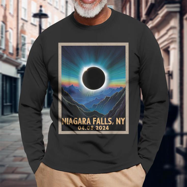 Total Solar Eclipse 2024 Niagara Falls New York Vintage Long Sleeve T-Shirt Gifts for Old Men