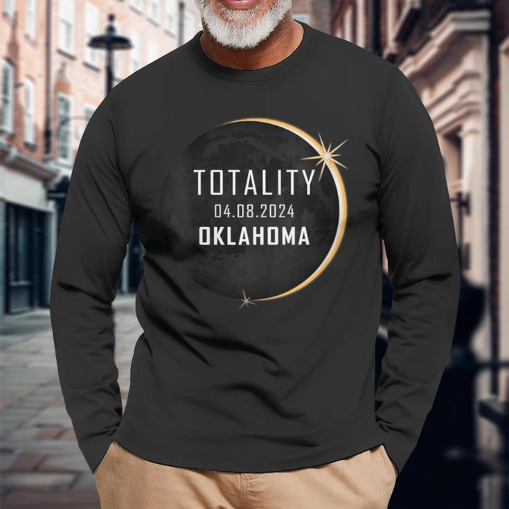 Total Solar Eclipse 2024 Oklahoma America Totality Long Sleeve T-Shirt Gifts for Old Men