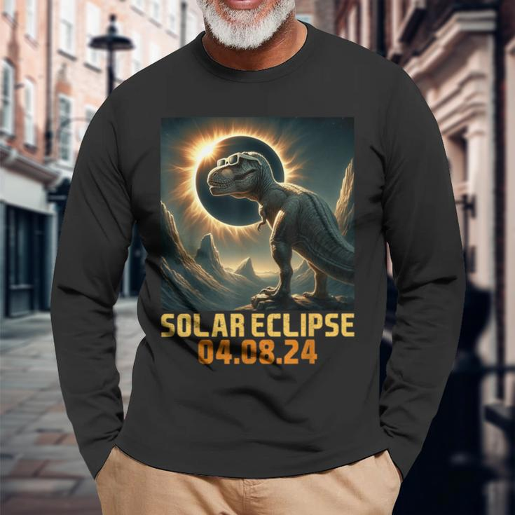 Total Solar Eclipse 2024Rex Dinosaur With Eclipse Glasses Long Sleeve T-Shirt Gifts for Old Men