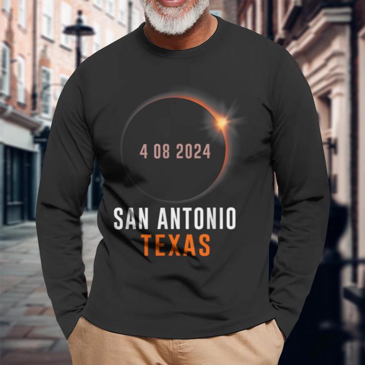 Total Solar Eclipse 2024 Totality San Antonio Texas Long Sleeve T-Shirt Gifts for Old Men