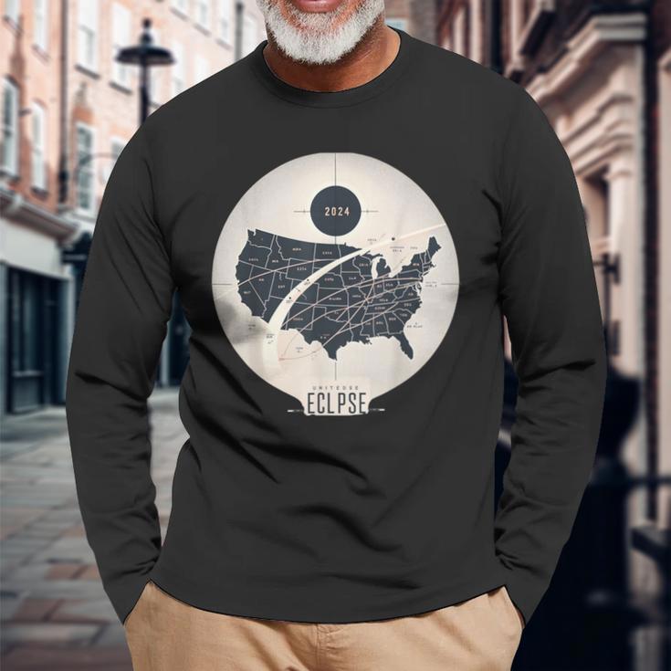 Total Solar Eclipse 2024 Usa April 8 2024 Map Minimalist Long Sleeve T-Shirt Gifts for Old Men