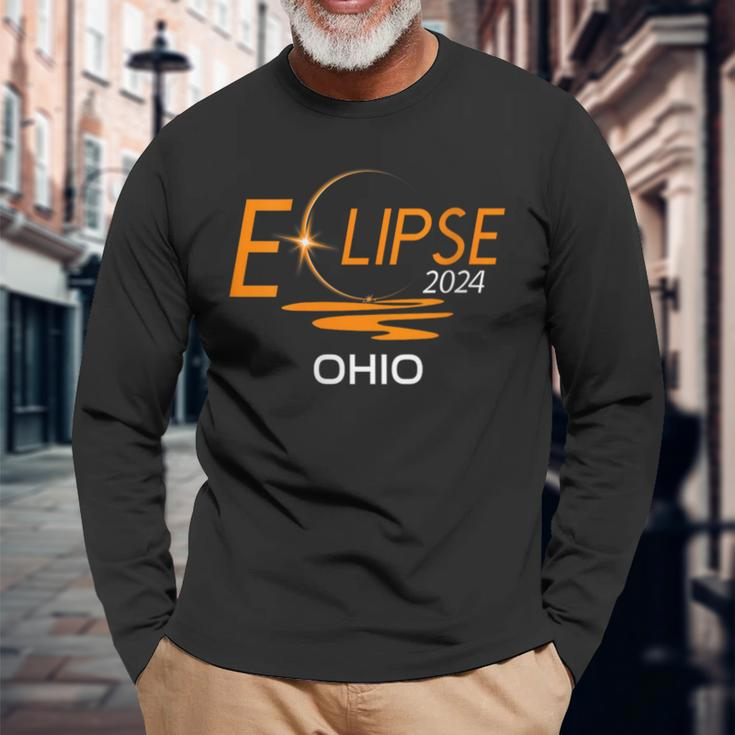 Total Solar Eclipse 2024 Usa Ohio Path Of Totality Long Sleeve T-Shirt Gifts for Old Men