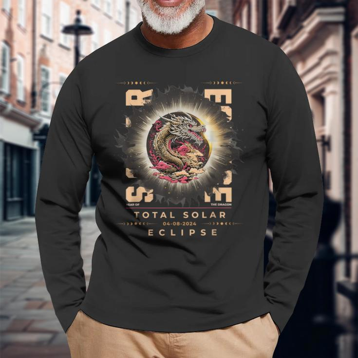 Total Solar Eclipse 2024 In The Year Of The Dragon Long Sleeve T-Shirt Gifts for Old Men