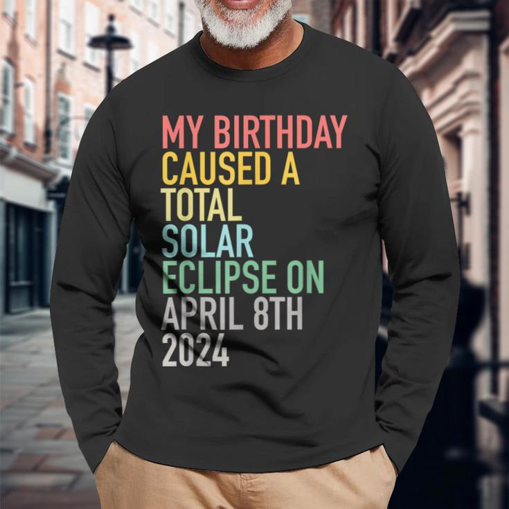 Total Solar Eclipse 4-8-2024 April 8Th Birthday Astrology Long Sleeve T-Shirt Gifts for Old Men