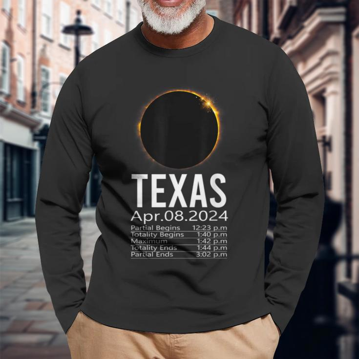 Total Solar Eclipse Apr 8 2024 Totality Texas Schedule Time Long Sleeve T-Shirt Gifts for Old Men