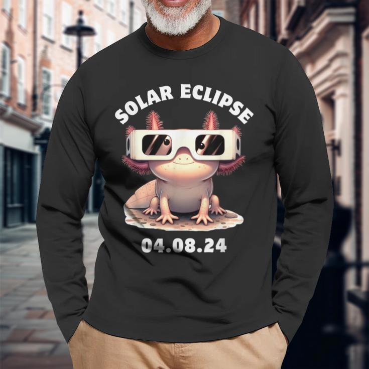 Total Solar Eclipse Axolotl April 8 2024 Solar Eclipse Long Sleeve T-Shirt Gifts for Old Men