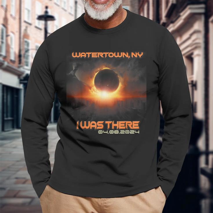 Total Solar Eclipse Cityscape Watertown New York Ny Long Sleeve T-Shirt Gifts for Old Men