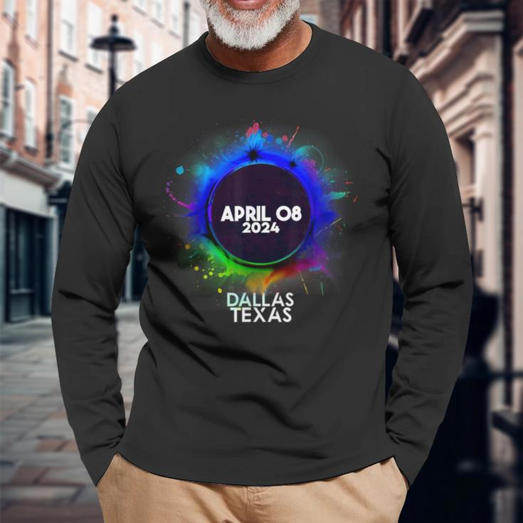 Total Solar Eclipse Dallas Texas 2024 Totality Long Sleeve T-Shirt Gifts for Old Men