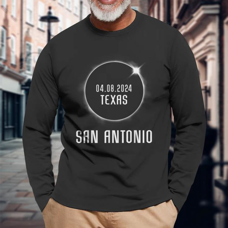 Totality 04 08 24 Total Solar Eclipse 2024 San Antonio Texas Long Sleeve T-Shirt Gifts for Old Men