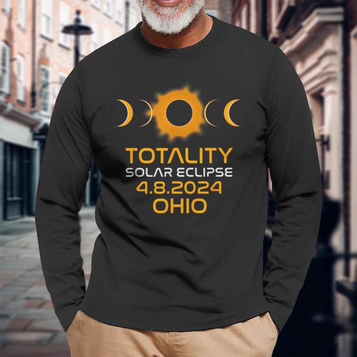 Totality Eclipse Path Of Totality Ohio America 2024 Eclipse Long Sleeve T-Shirt Gifts for Old Men